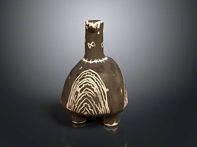 Ceramic Sculpture Featuring Turtle Shaped Body with Intricate Wave Carvings and Three Legs 3d model