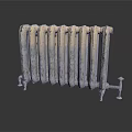 Vintage Old Cast Iron Radiator With Rusted Surface And Multiple Fins