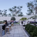 Modern Urban Garden Landscape With Serene Pond Lush Greenery Paved Walkways And Seating Areas