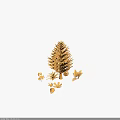 Golden Decorative Tree Sculpture With Small Plants And Stone Ornaments