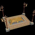 Ornate Decorative Lamp Posts For Outdoor Lighting On Patterned Tile Platform 3d model