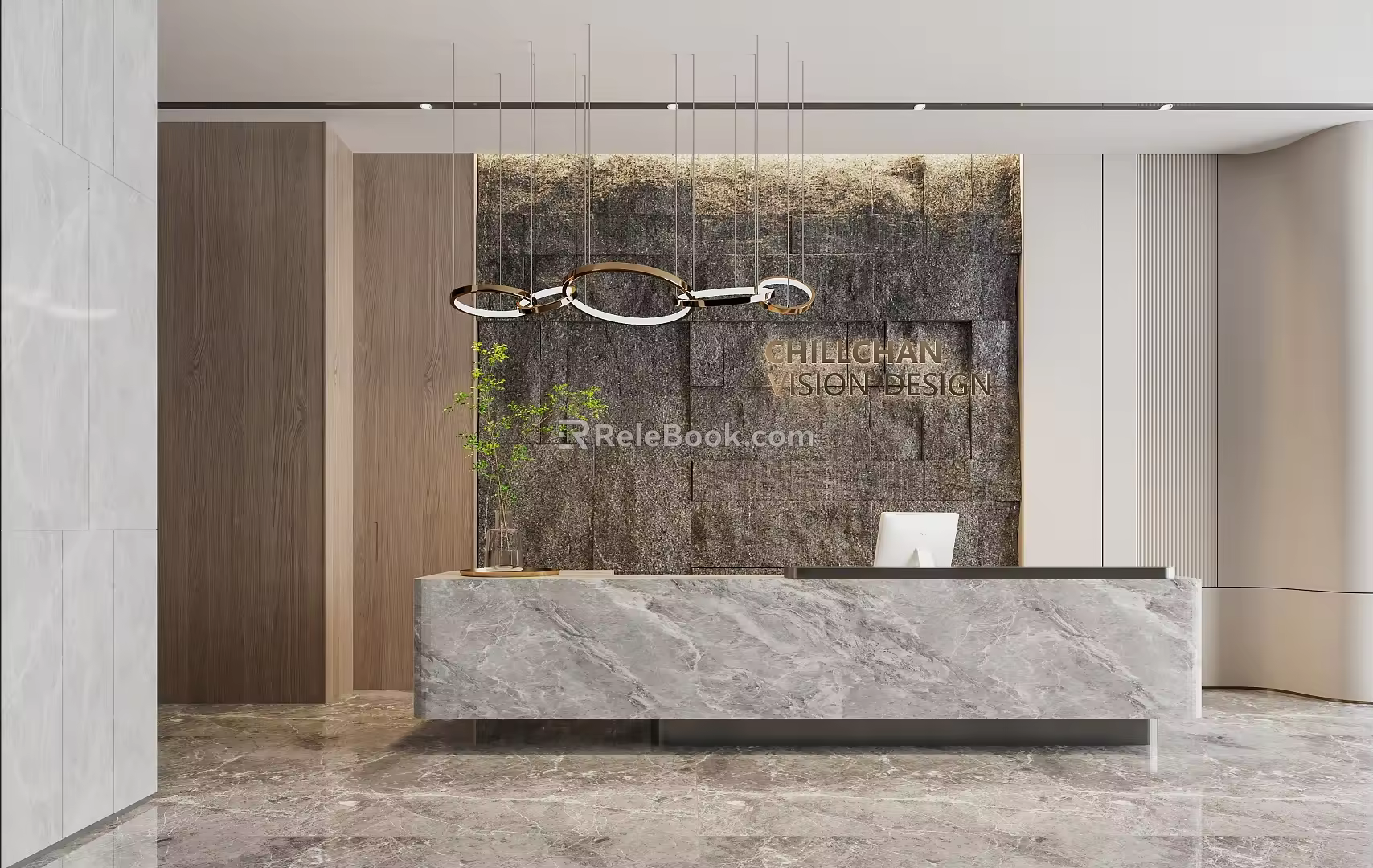 Modern Company Front Desk Front Desk Reception Area Office Area Chandelier Front Desk Background Wall 3d model