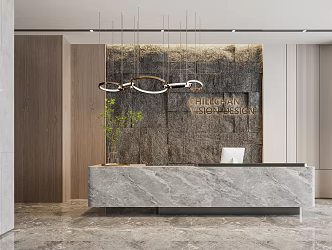 Modern Company Front Desk Front Desk Reception Area Office Area Chandelier Front Desk Background Wall 3d model