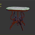 Vintage Decorative Table With White Marble Top And Red Carved Wooden Base