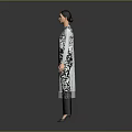 Woman Wearing Light Blue Long Coat With Black Inner Top Pants Standing Against Grey Background