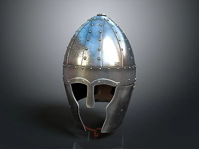 Medieval Steel Helmet With Riveted Construction Shiny Silver Finish And Protective Visor For Historical Use 3d model