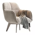 Elegant Brown Velvet Single Sofa With Wide Armrest Gray Throw Blanket And Wooden Legs