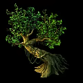 Realistic Arbor With Thick Trunk Twisted Branches Lush Green Leaves And Prominent Roots