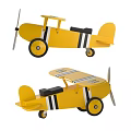 Classic Yellow Electric Toy Biplane With Propeller And Wheels For Kids Play