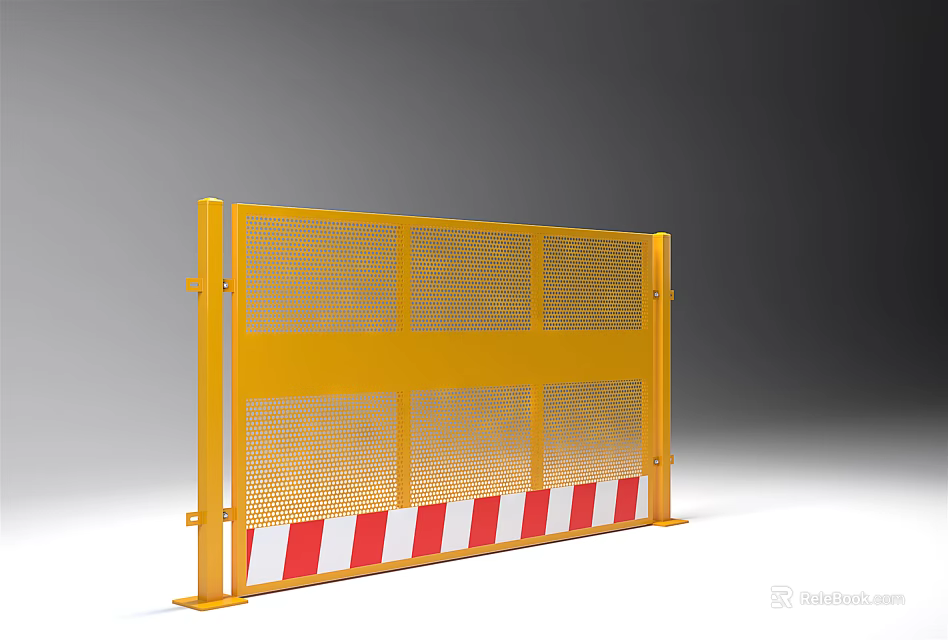 Yellow Safety Barrier With Red And White Stripes For Construction Site Protection 3d model 