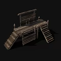 Ancient Wooden Architecture Structure With Stairs And Spiked Platform Design