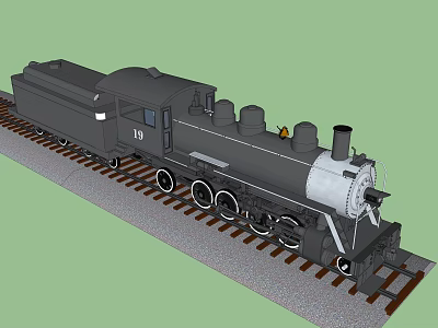 Vintage Black And White Steam Train On Railroad Tracks With Number 19 3d model