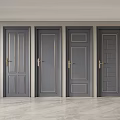Modern Gray Swing Doors Featuring Various Designs And Gold Line Details