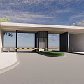 Modern Entrance Gate With Glass Panels Sleek Design And Greenery Surroundings