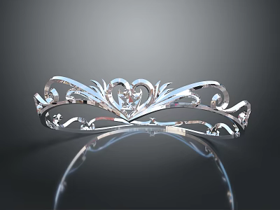 Elegant Silver Tiara With Intricate Floral Patterns And Sparkling Diamond Accents 3d model