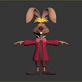 Cartoon Rabbit Character With Big Ears Yellow Hair And Pink Coat Standing Arms Open