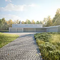 Modern Garden Landscape Design With Green Lawn Gravel Path And Surrounding Trees