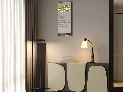 Modern Entryway Cabinet Console Table With Star Wars Poster And Table Lamp 3d model