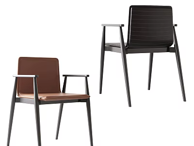 Modern Brown And Black Dining Chairs With Armrests And Metal Frames 3d model