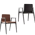 Modern Brown And Black Dining Chairs With Armrests And Metal Frames 3d model