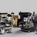 Coffee Tableware Set with Espresso Machines Cups and Milk Pitcher in Beige and Black
