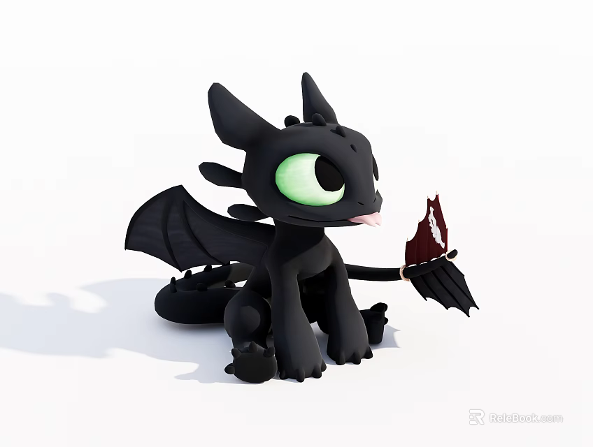 Cute Black Dragon Game Character With Large Green Eyes Black Wings And Red Object 3d model 