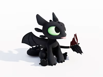 Cute Black Dragon Game Character With Large Green Eyes Black Wings And Red Object 3d model