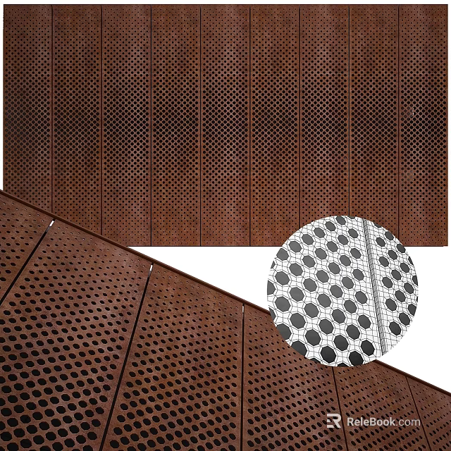 Brown Perforated Metal Architectural Components Featuring Patterned Holes For Facade Decoration 3d model 