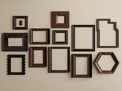Decorative Photo Frames with Various Shapes and Colors Hanging on Wall for Home Decoration 3d model