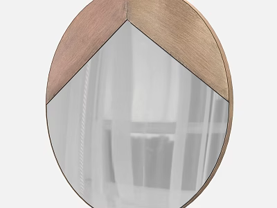 Stylish Round Wooden Frame Mirror With Geometric Design Reflecting Interior Space 3d model