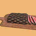 Juicy Grilled Steak Sliced on Wooden Cutting Board with Pink Interior