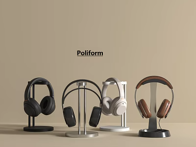 Poliform Over Ear Headphones Collection On Stands With Different Colors 3d model