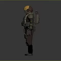Detailed Space Suit Character In Green Brown Armor With Gold Helmet Backpack And Gear