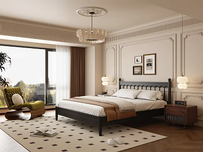 French Retro Style Bedroom French Double Bed French Lounge Chair 3d model