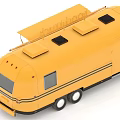 Yellow Food Truck With Serving Display Window Kitchen Equipment And Outdoor Tables Chairs