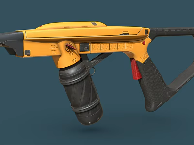 Yellow Handheld Industrial Impact Drill With Black Grip Red Button And Ergonomic Design 3d model