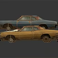 Vintage Rusted Model Cars Stacked With Three Different Colors Blue White Brown