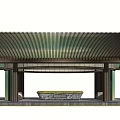 Traditional Pavilion Design With Wooden Frame Triangular Roof Vertical Slats And Stone Base