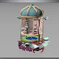Two Animated Characters In Decorative Cage Structure With Green Grass And Red Ribbons