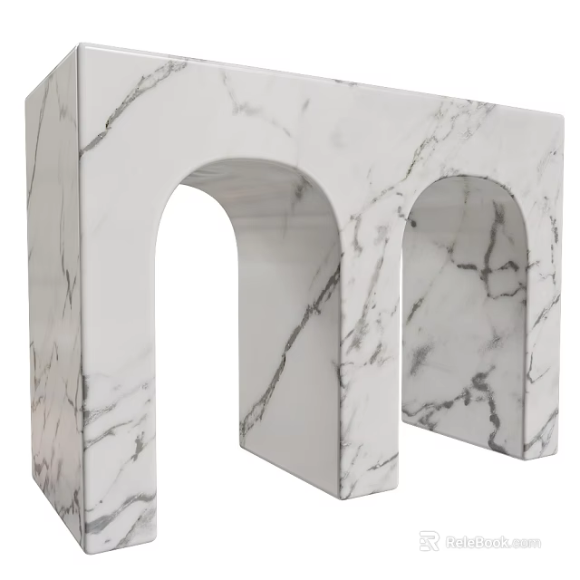 Modern White Marble Side Table With Arched Design And Grey Veins 3d model 