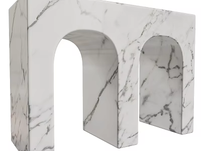 Modern White Marble Side Table With Arched Design And Grey Veins 3d model