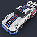 White Martini Racing Race Car With Blue Red Stripes Number 4 Rear Spoiler