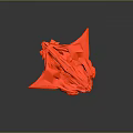 Red Abstract Sculpture With Geometric Facets And Irregular Folds On Black Background With Reflection