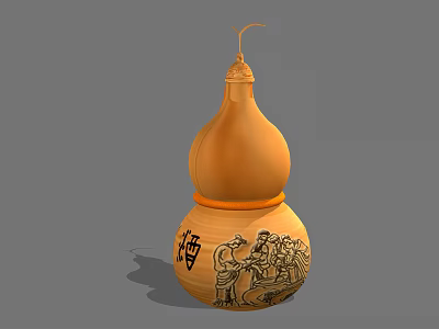 Gourd Shaped Orange Decorative Ornament Set With Fu Character And Patterns 3d model