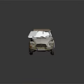 Silver Vintage Car With Brown Roof On Reflective Ground In Retro Style