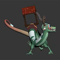 Colorful Horned Green Dragon Carrying Rider With Red Roof Pavilion On Back
