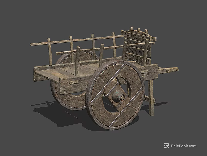 Ancient Wooden Cart With Large Wheels And Traditional Wooden Frame Structure 3d model 