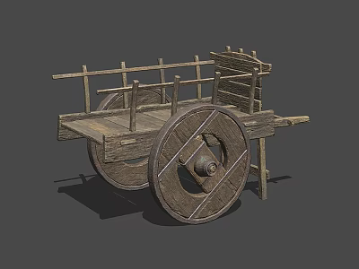 Ancient Wooden Cart With Large Wheels And Traditional Wooden Frame Structure 3d model