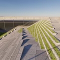 Modern Geometric Outdoor Staircase With Glass Structure Escalator And Grass Lawn