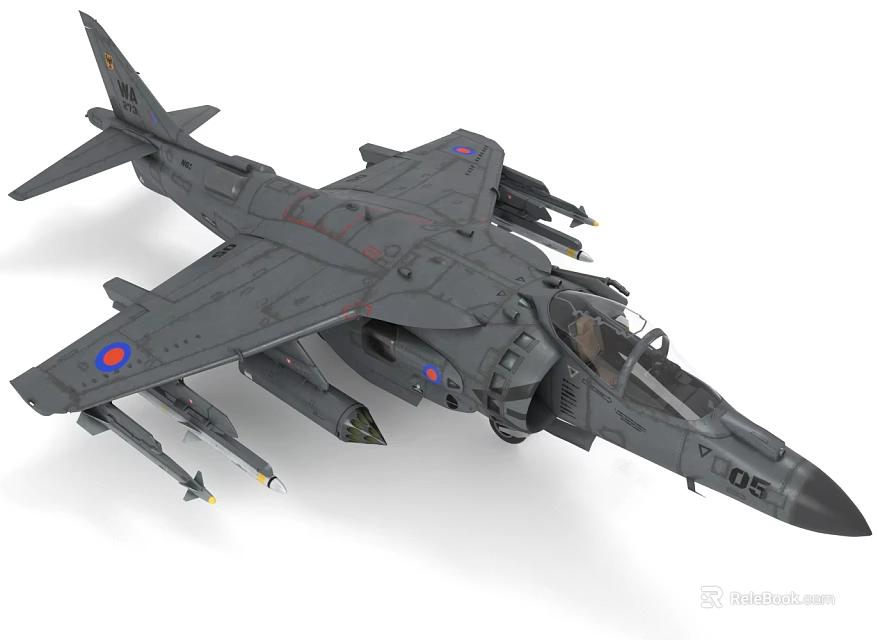 Grey Fighter Jet With Missiles And Military Markings 3d model 